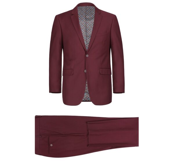 Men's Burgundy 2-Piece Single Breasted Notch Lapel Suit - Burgundy - 48Rx42W