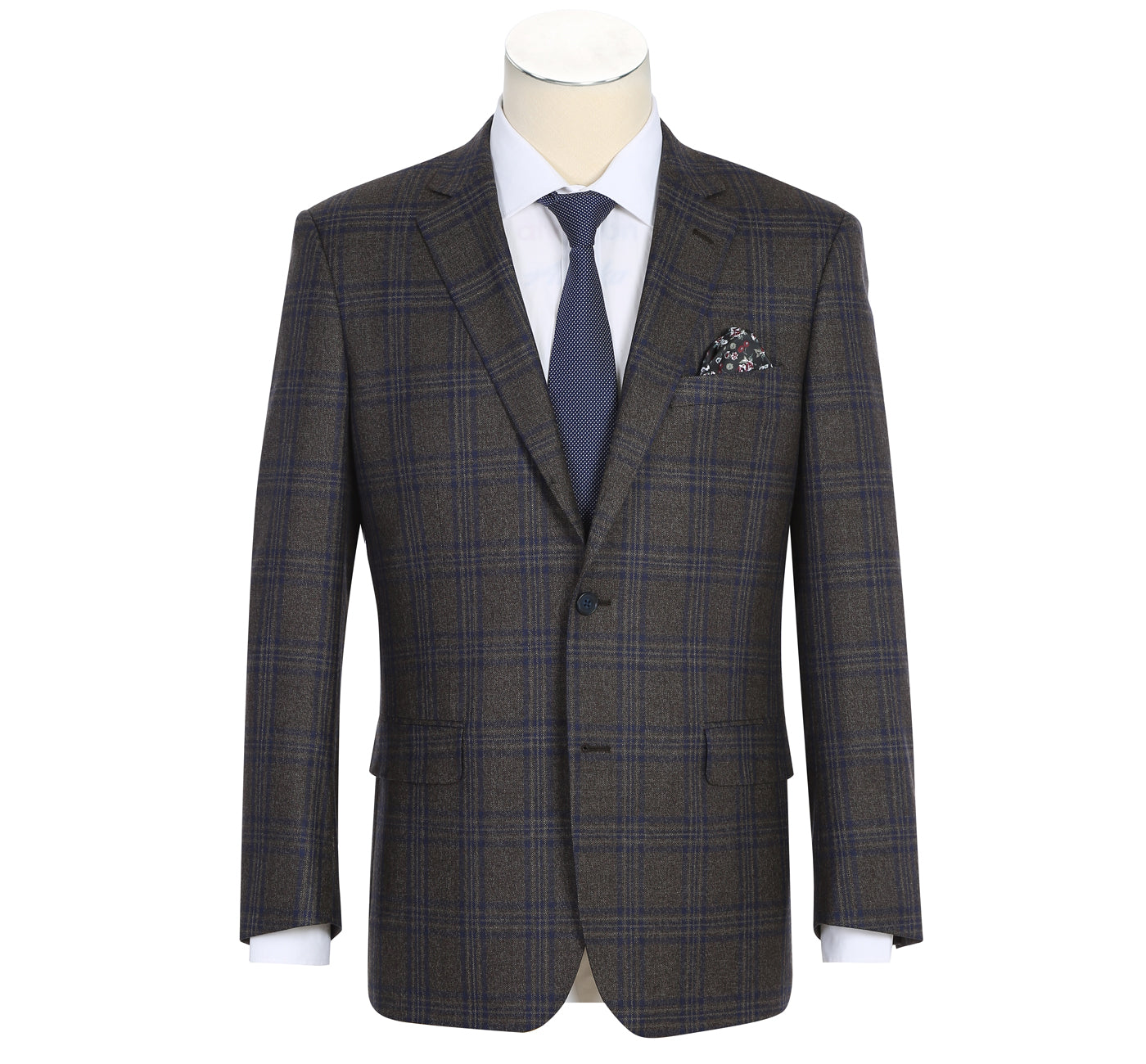 Men’s Classic Fit 100% Wool Brown Windowpane Notch Lapel Sport Coat 1