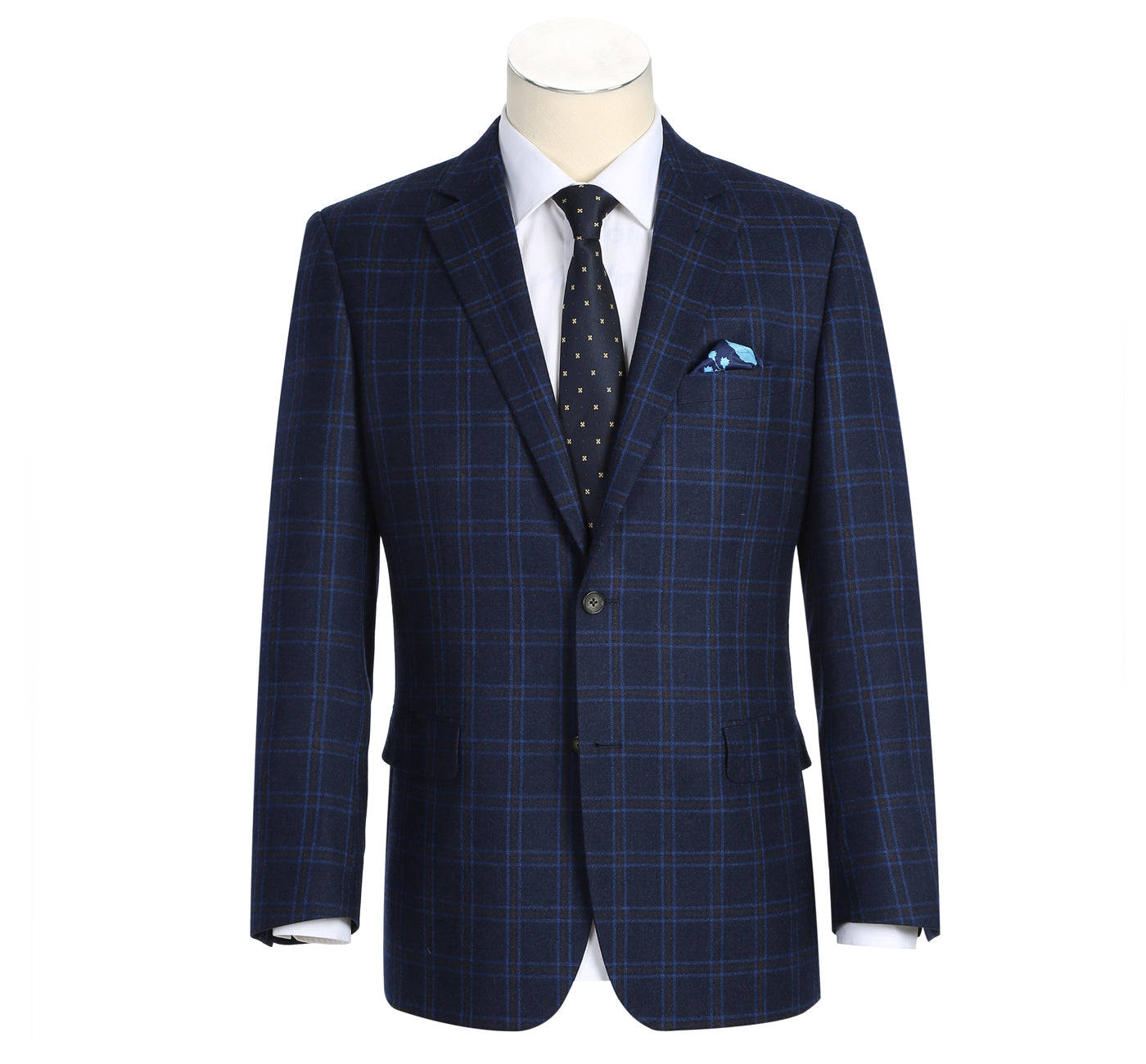 Men's Classic Fit Navy with Brown Heritage Check Wool Blend Suit Jacket