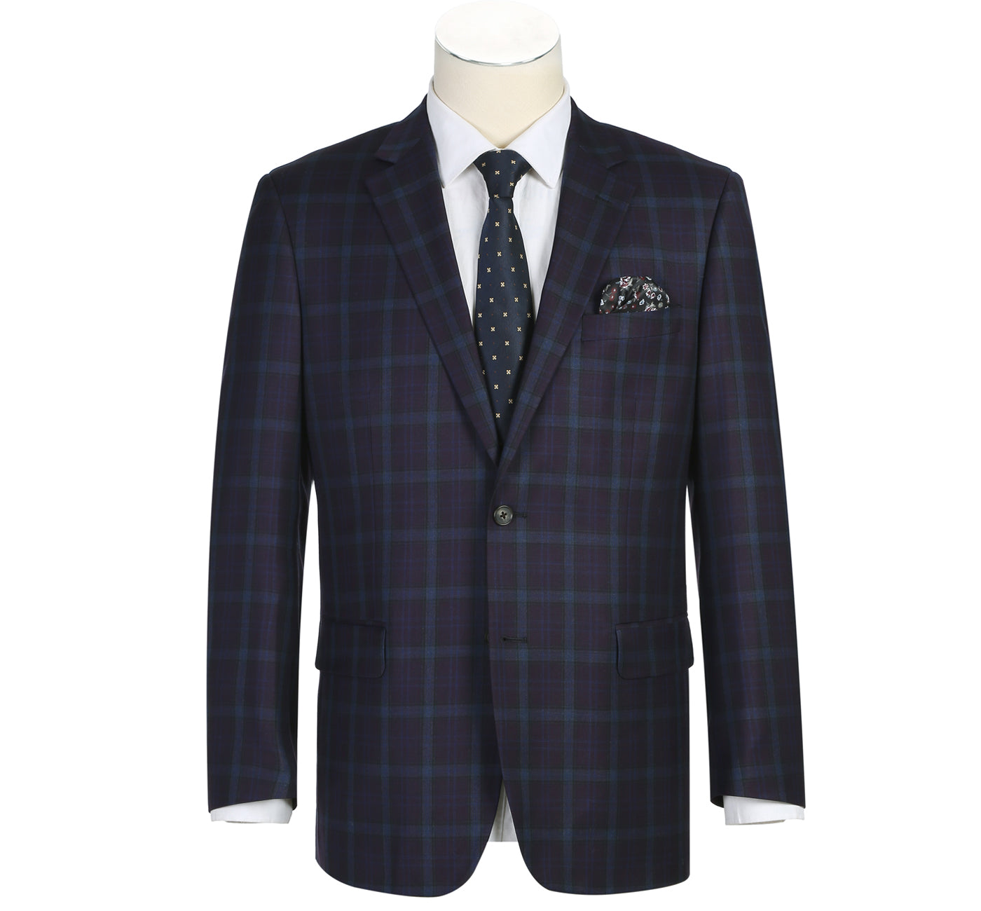 Men’s Classic Fit 100% Wool Navy Windowpane Suit Jacket Blazer 1