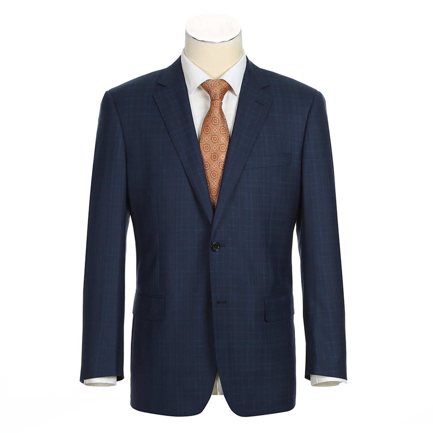 Men’s Single Breasted Notch Lapels Navy Check Suits 1