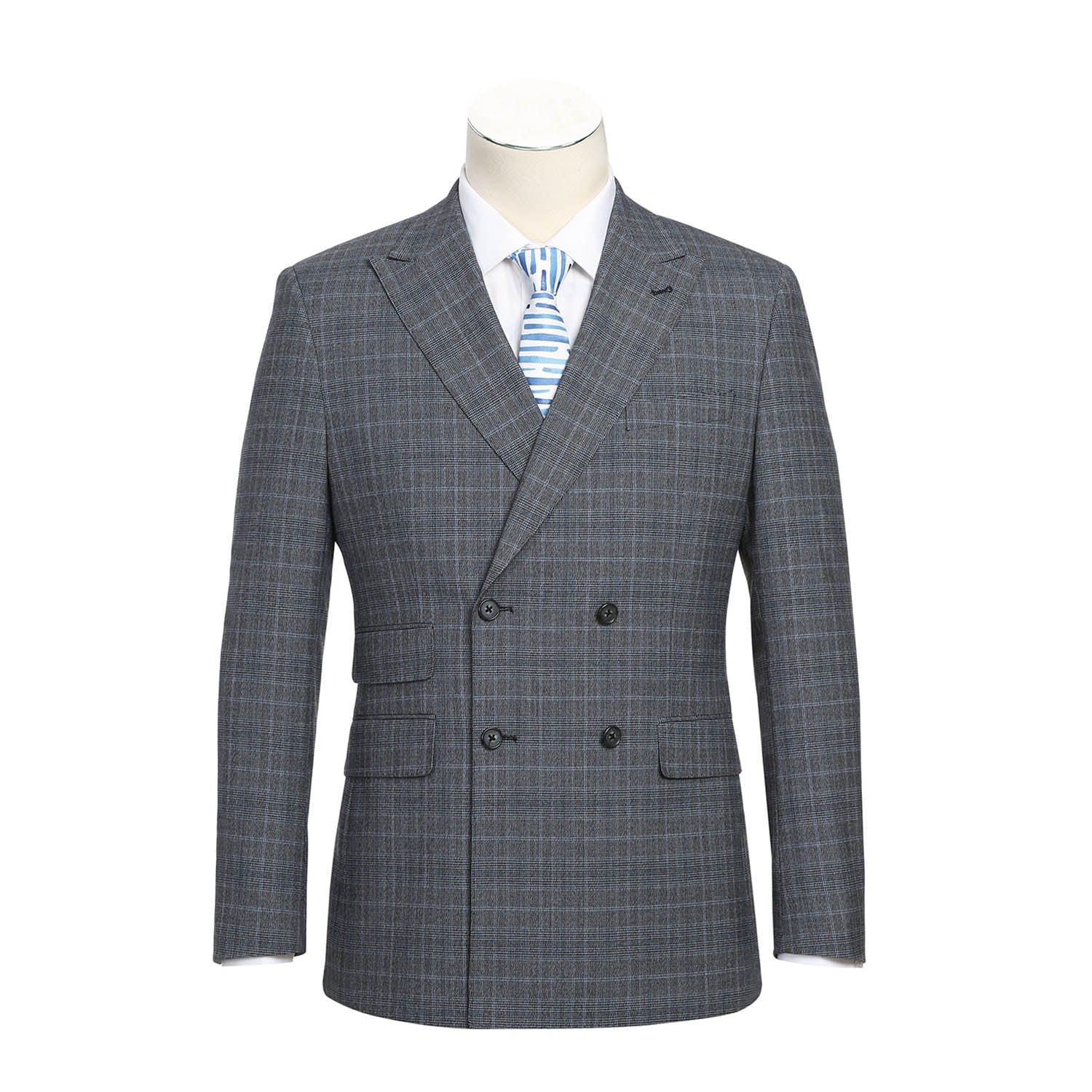English Laundry Double-Breasted Gray with Blue Glen Check Suit 1