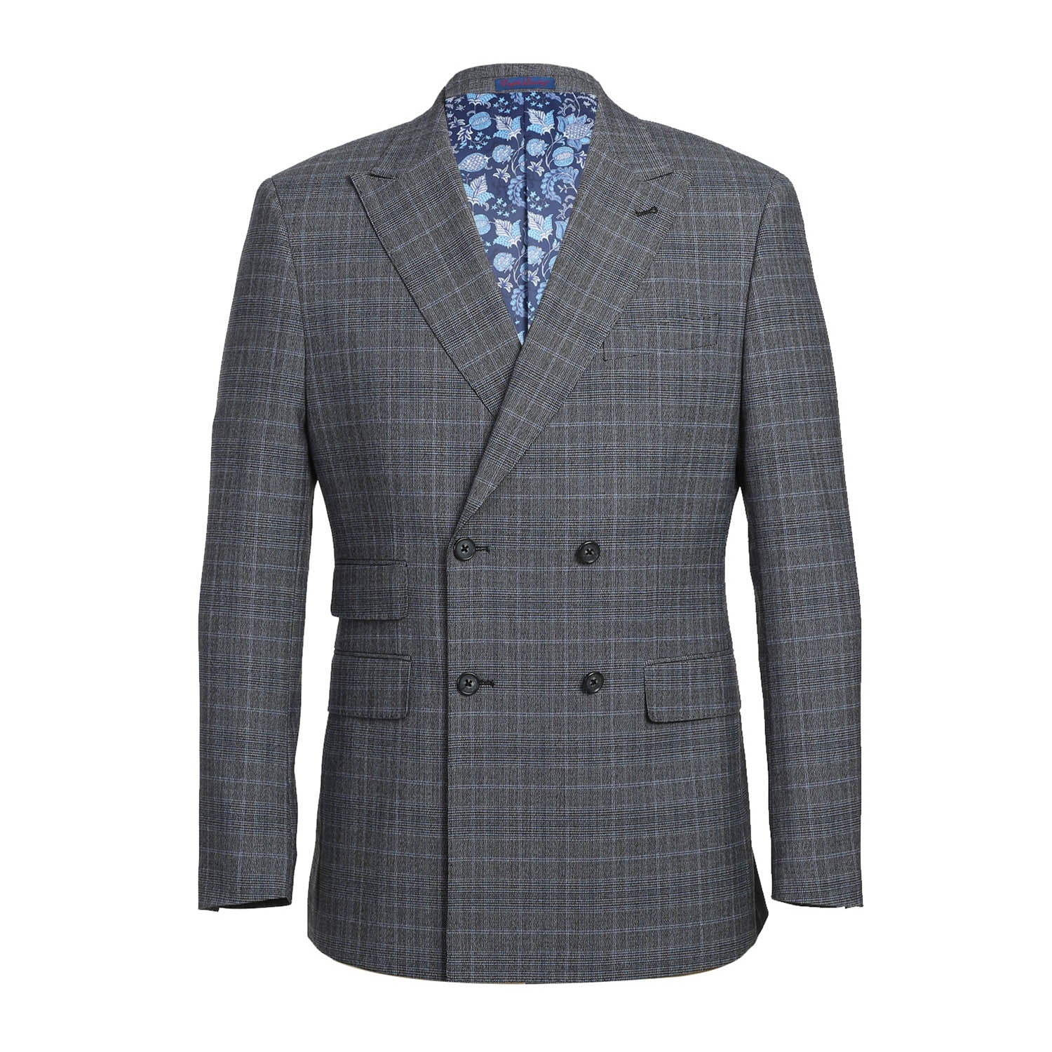 English Laundry Double-Breasted Gray with Blue Glen Check Suit 2