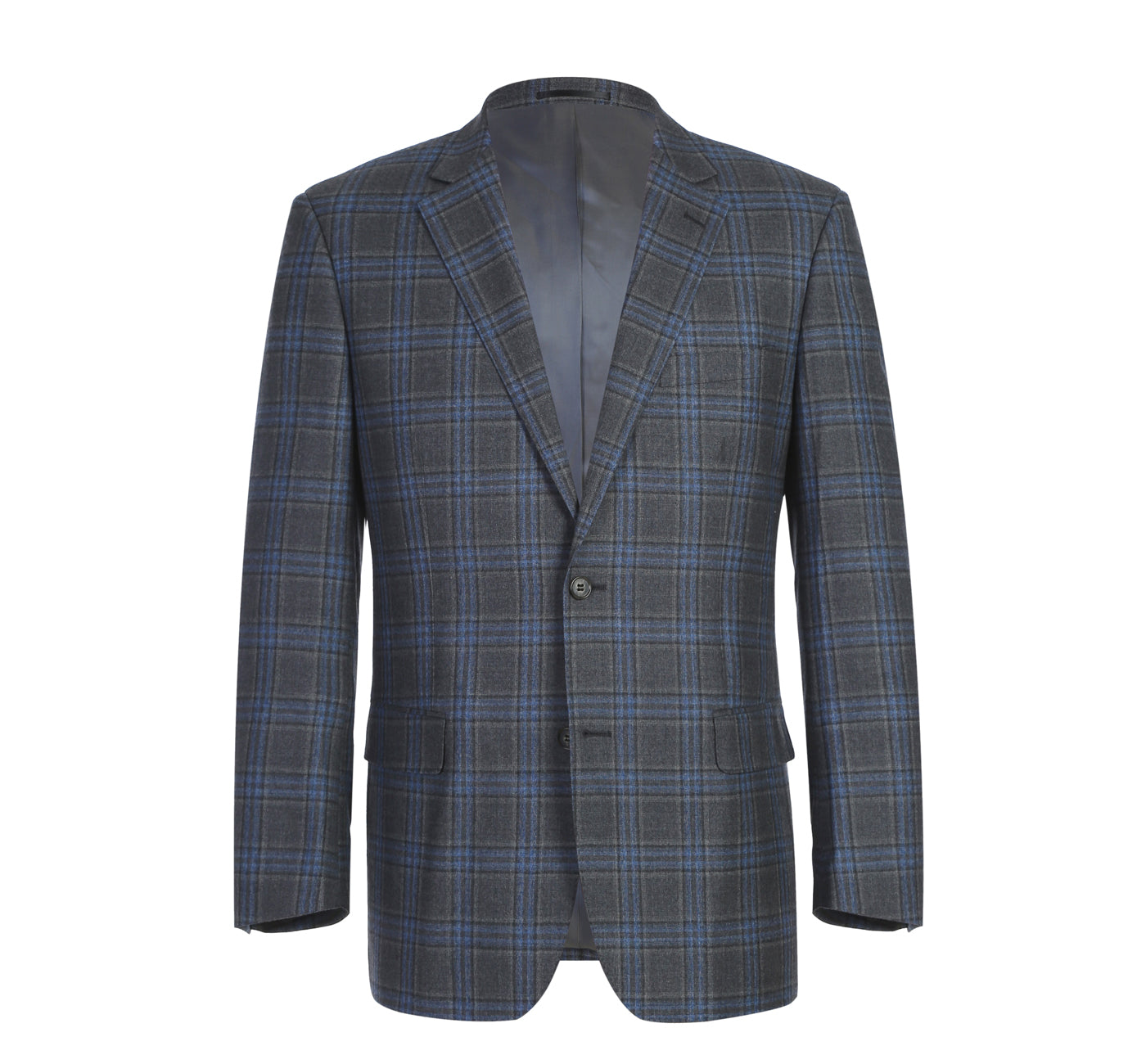 Men’s 3-Piece Classic Fit 100% Wool Heritage Grey Blue Plaid Suits 2