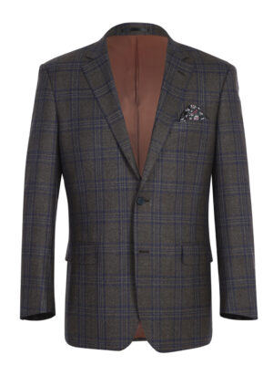 Men's Classic Fit 100% Wool Brown Windowpane Notch Lapel Sport Coat