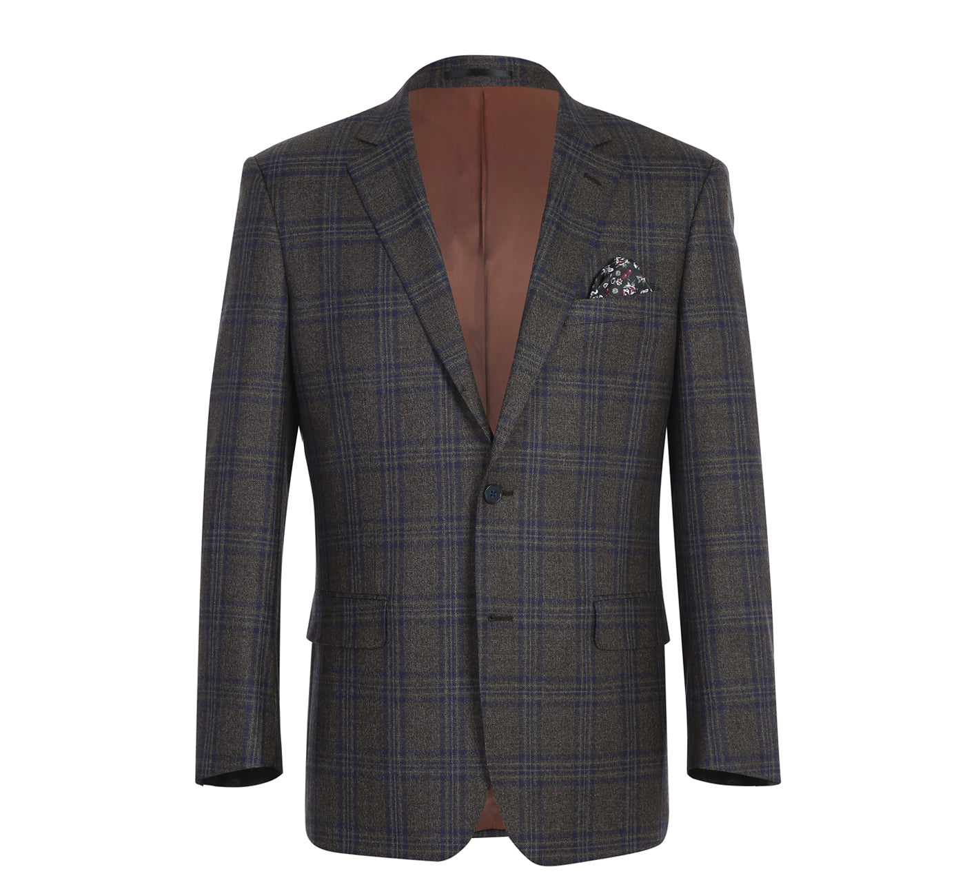 Men’s Classic Fit 100% Wool Brown Windowpane Notch Lapel Sport Coat 2