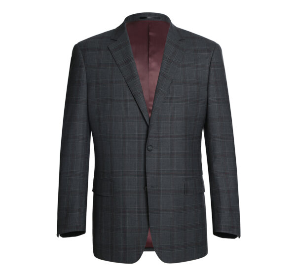 Men's Two Piece Classic Fit 100% Wool Windowpane Check Dress Suit