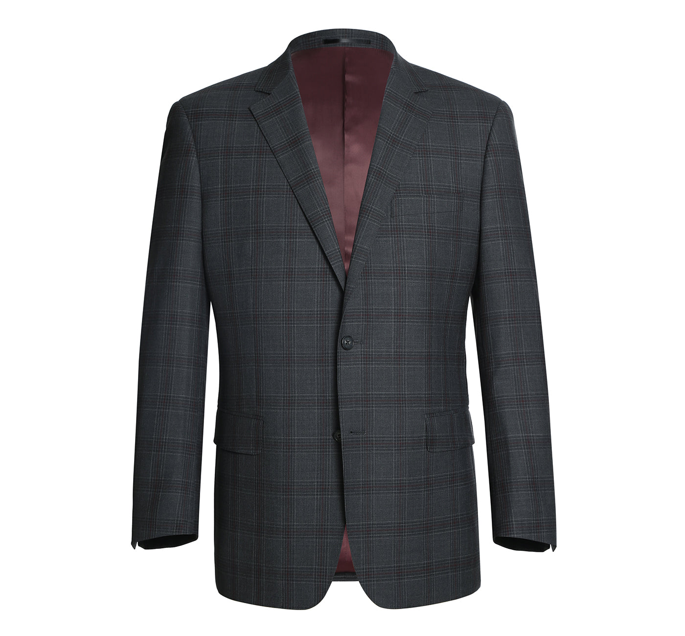 Men’s Two Piece Classic Fit 100% Wool Windowpane Check Dress Suit 2