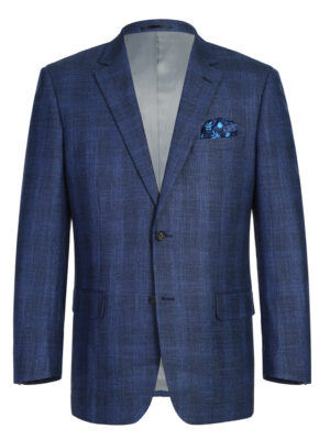 Men's Classic Fit Single Breasted Two Button Navy Big-Plaid Suit Jacket Blazer