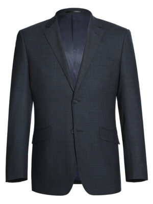 Men's Two Piece Slim Fit 100% Wool Windowpane Check Dress Suit