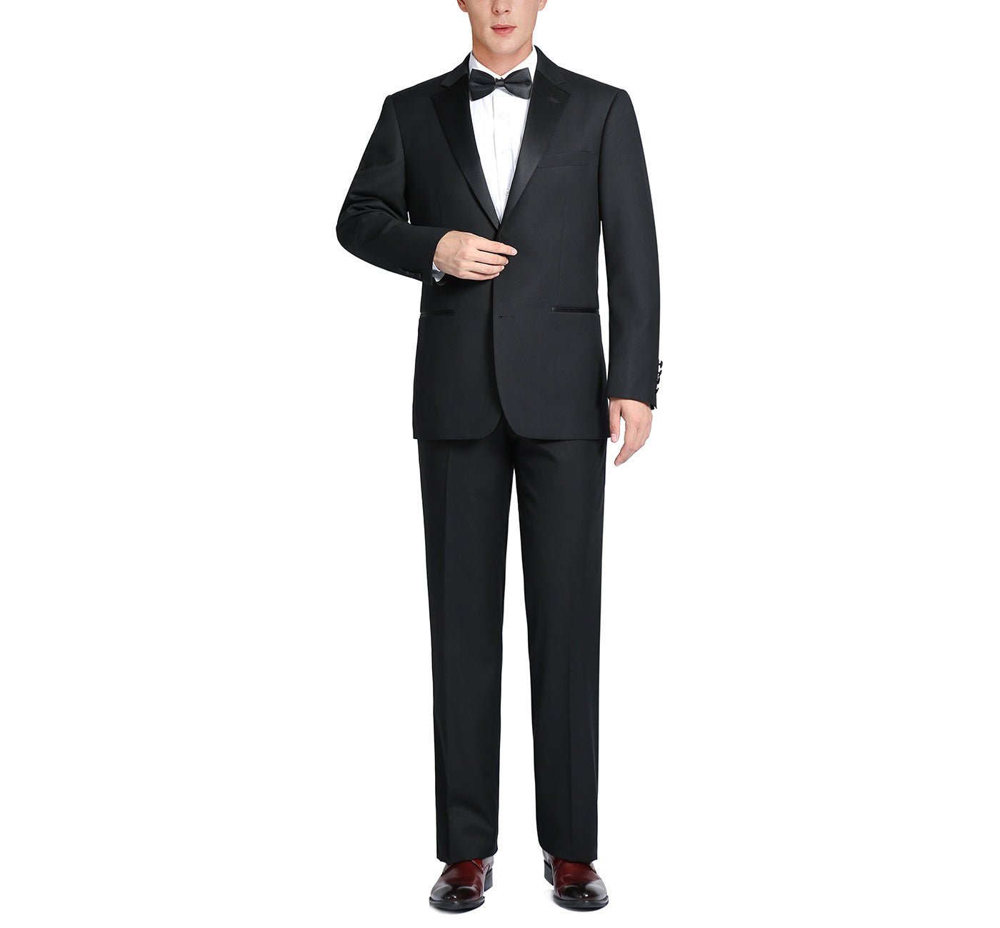 Men’s Satin Notched Lapel 2-Piece 100% Wool Tuxedo Suits 2