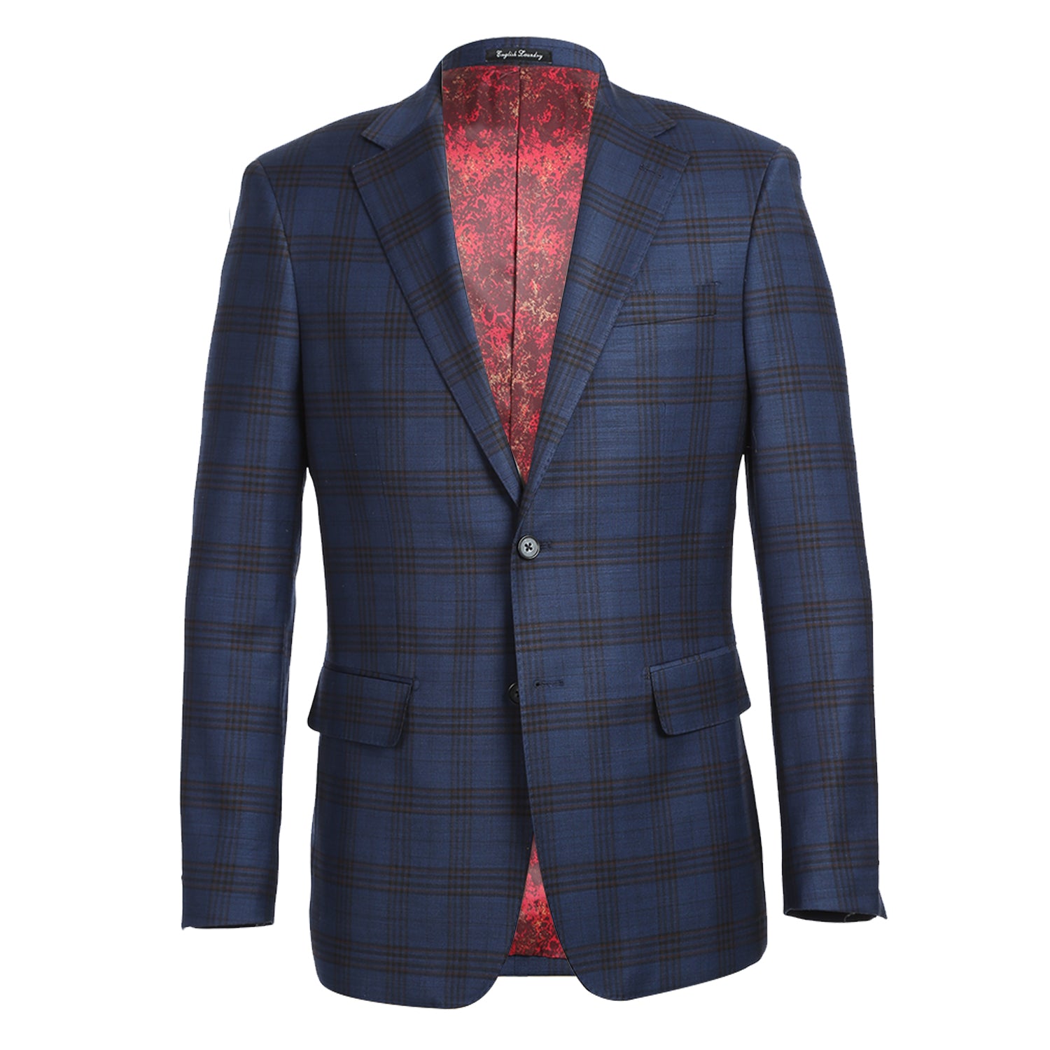 English Laundry Navy with Block Red Check Notch Wool Suit 2