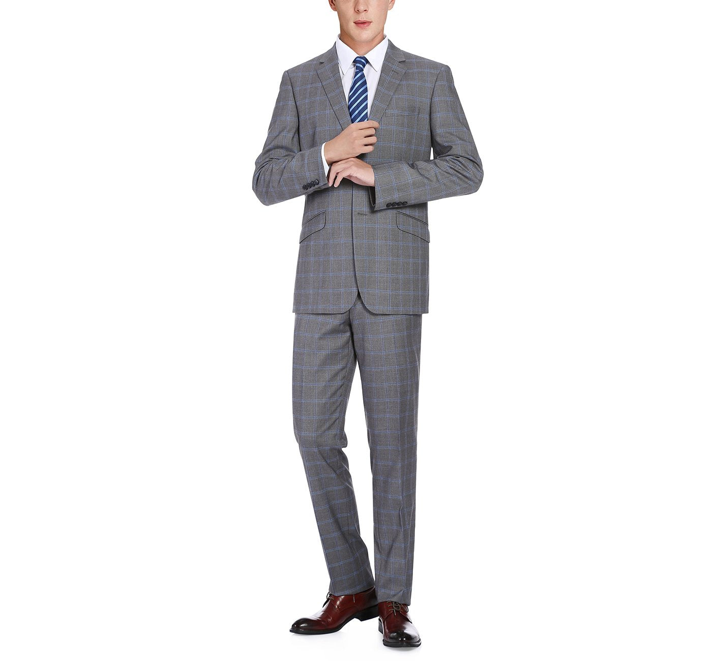 Men’s Slim Fit 2-Piece Single Breasted Check Dress Suit 2