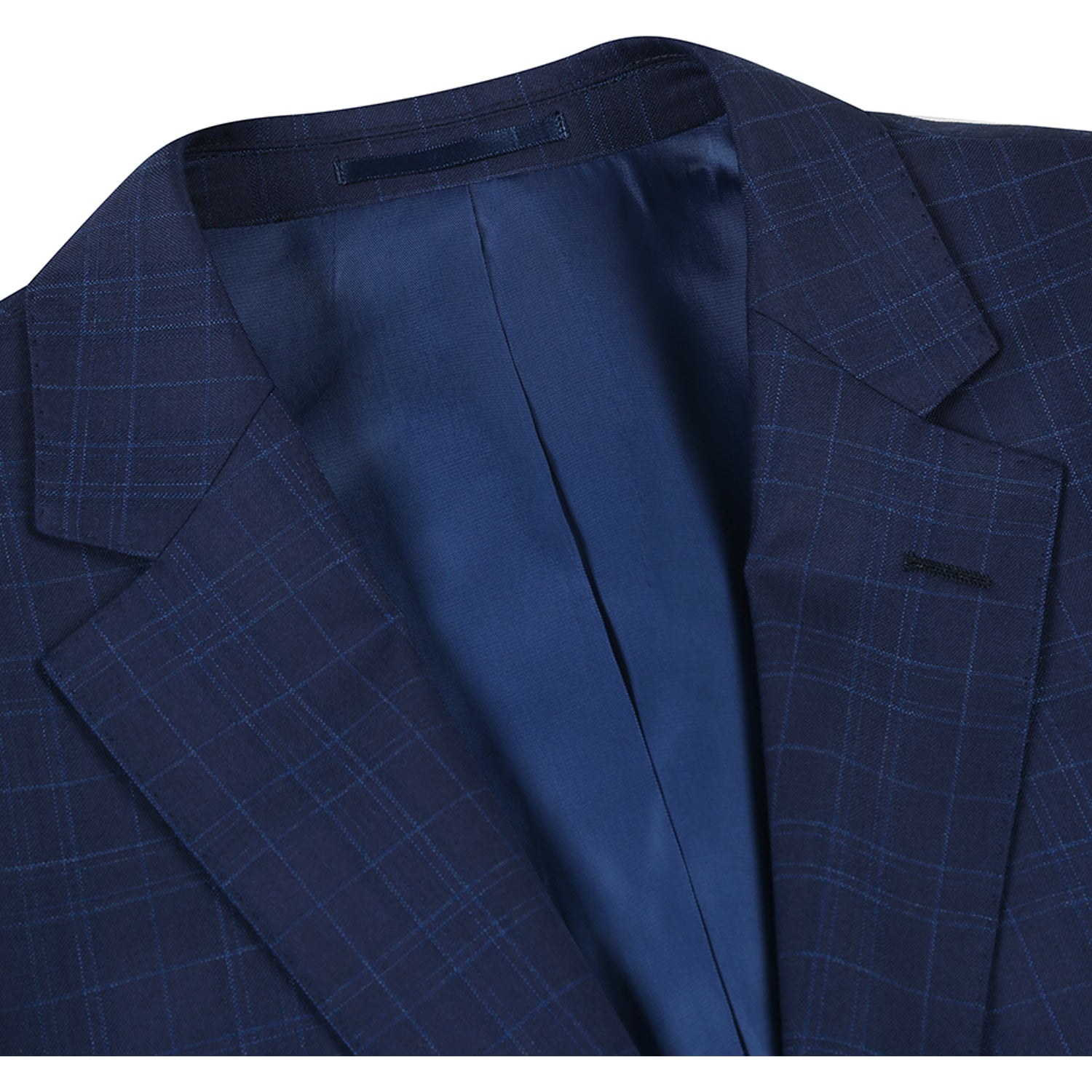 Men’s Single Breasted Notch Lapels Navy Check Suits 3