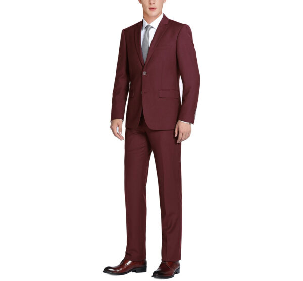 Men's Burgundy 2-Piece Single Breasted Notch Lapel Suit - Burgundy - 48Rx42W
