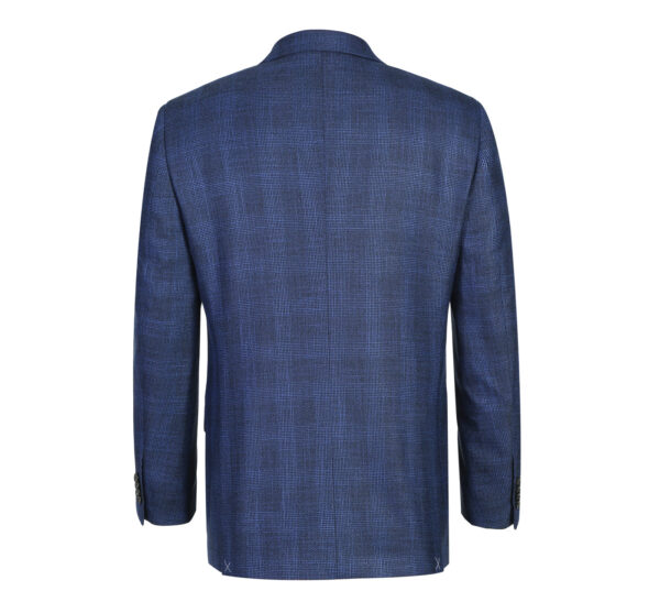 Men's Classic Fit Single Breasted Two Button Navy Big-Plaid Suit Jacket Blazer