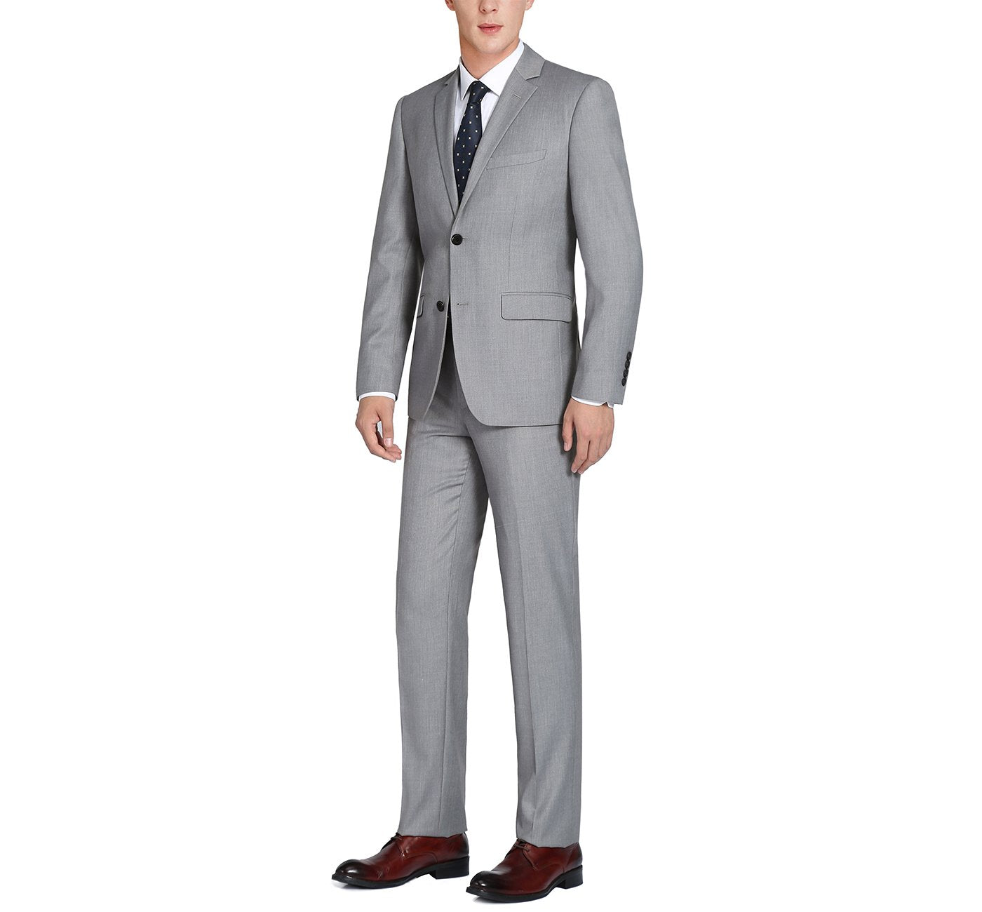Men’s Grey 2-Piece Notch Lapel Wool Suit 2