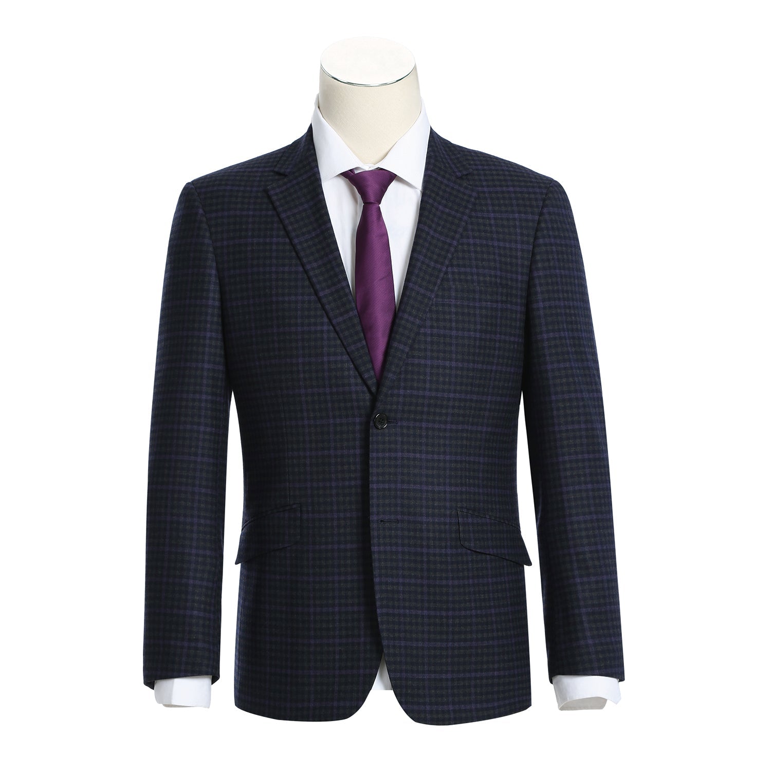 Men's Slim Fit Wool Stretch Checked Suits