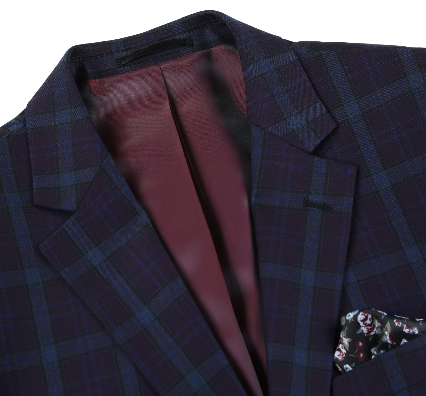 Men’s Classic Fit 100% Wool Navy Windowpane Suit Jacket Blazer 4