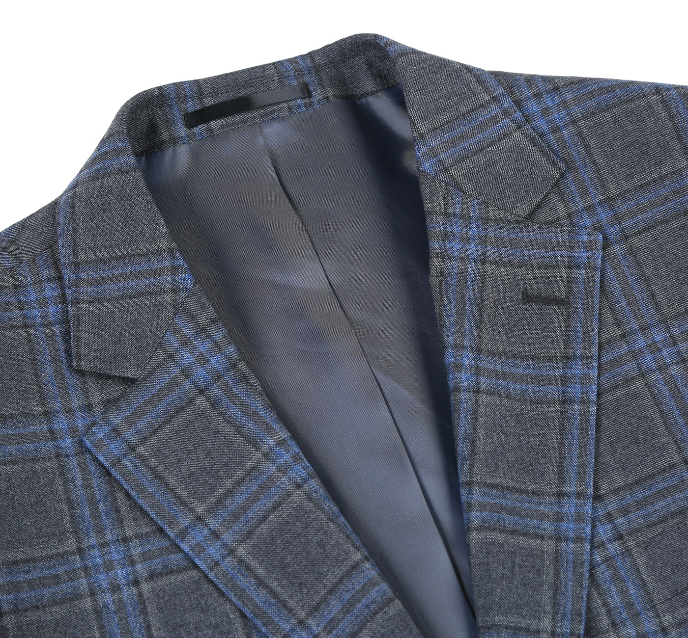 Men’s 3-Piece Classic Fit 100% Wool Heritage Grey Blue Plaid Suits 4
