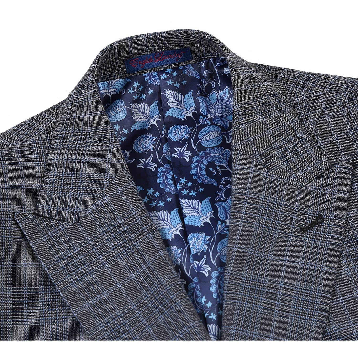 English Laundry Double-Breasted Gray with Blue Glen Check Suit 4