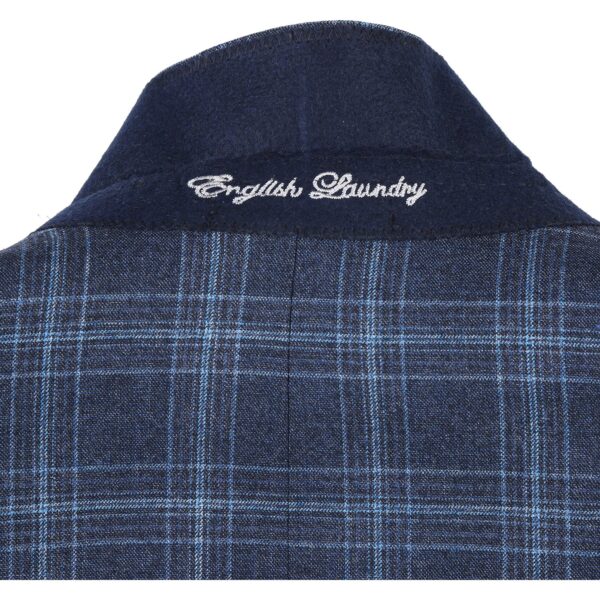 English Laundry Double-Breasted Mineral Blue Check Wool Blend Suit