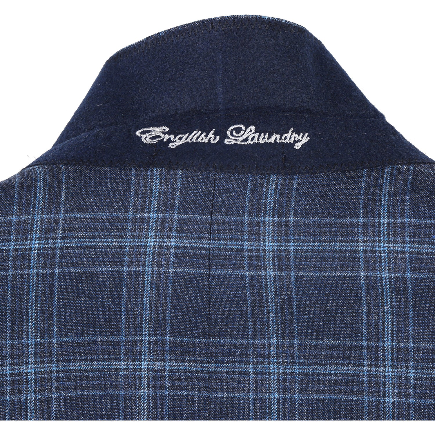 English Laundry Double-Breasted Mineral Blue Check Wool Blend Suit 5