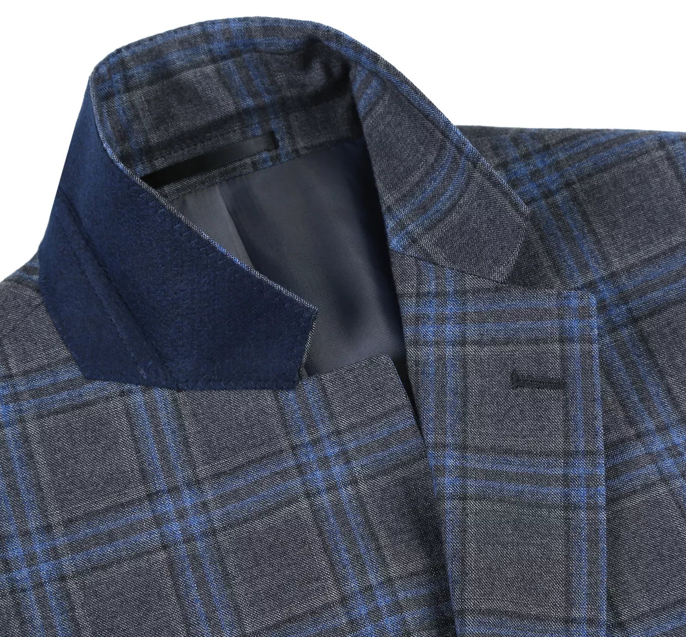 Men’s 3-Piece Classic Fit 100% Wool Heritage Grey Blue Plaid Suits 5