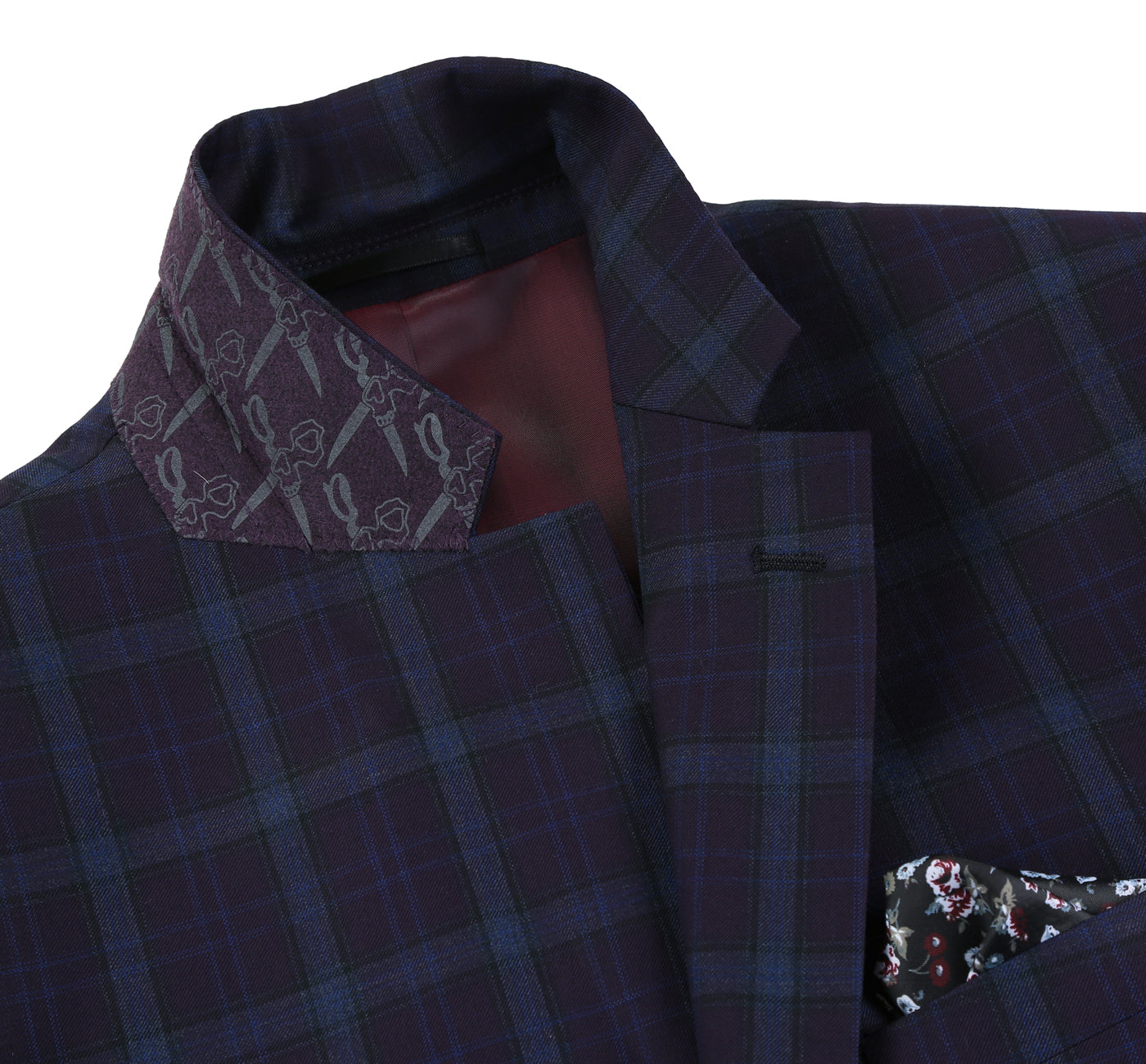Men’s Classic Fit 100% Wool Navy Windowpane Suit Jacket Blazer 5