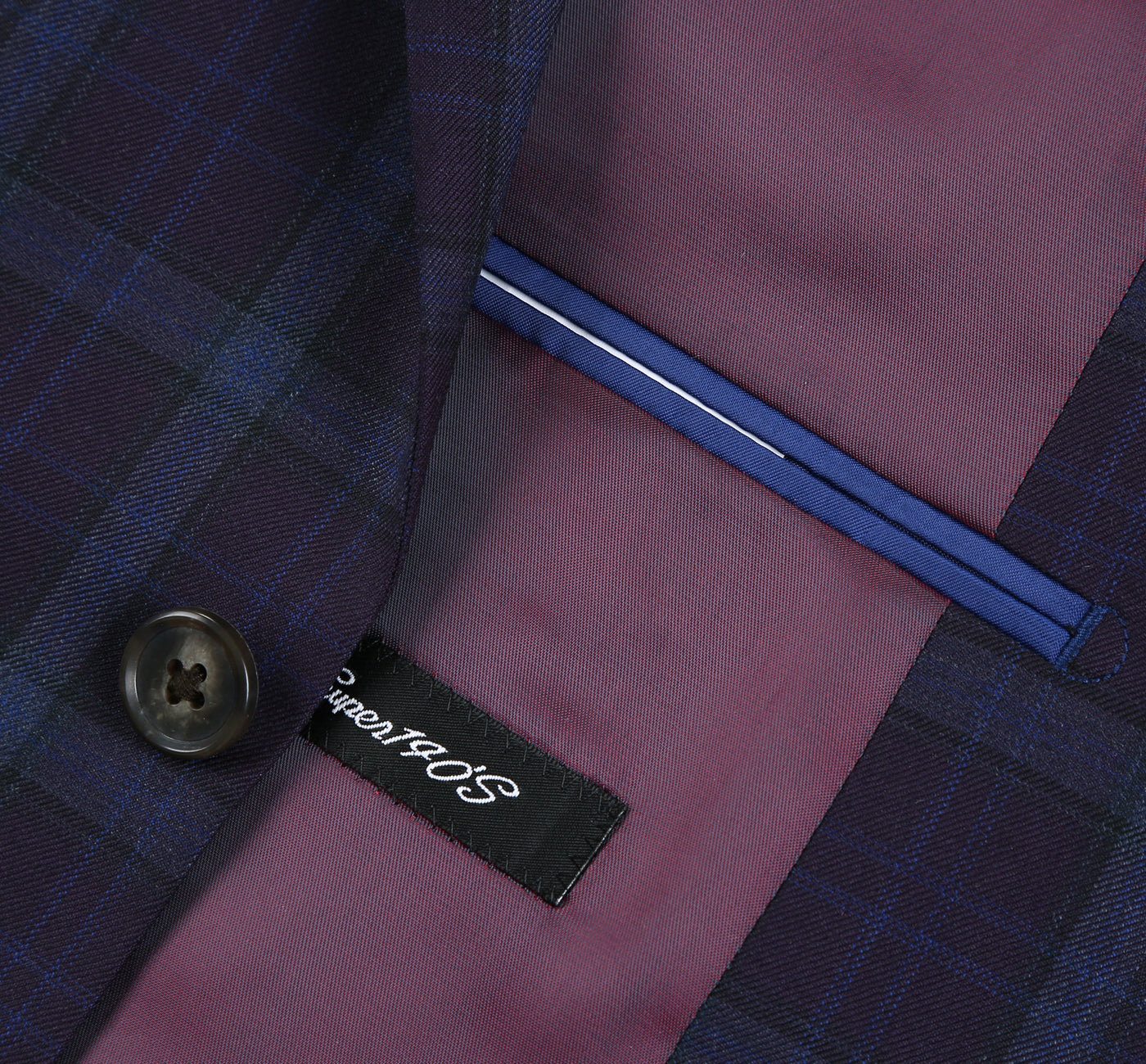 Men’s Classic Fit 100% Wool Navy Windowpane Suit Jacket Blazer 7