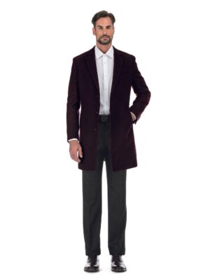 English Laundry Wool Blend Breasted Burgundy Top Coat