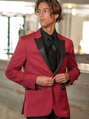 Red Stretch Slim Fit Tuxedo Coat